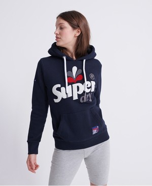 Superdry Embroidered Classic Leaf Női Kapucnis Pulóver Sötétkék | BFXOI7683